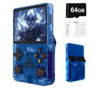 Syzplnwy R36S Retro Handheld Game Console with 3.5 Inch IPS Screen, 3500mAh Battery, 64GB TF Card, 15,000+ Games, Open Source Linux System for Teens & Adults, Blue