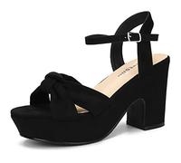 syztsho Women's Platform Heels Ankle Strap Sandals Peep Toe Suede Wedges Sandal Fashion Wedding Sexy Dress Block Chunky High Heel Pumps, Black, 6 UK