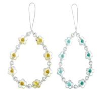 Szakdws 2PCS Beaded Phone Lanyard Wrist Strap Cute Flower Floral Bracelet Keychain Anti-Lost Phone Charm String Phone Keychain Decorations Accessories(Yellow+Green)