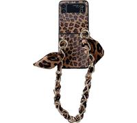 Szakdws For Samsung Galaxy Z Flip 5 5G Case with Metal Hand Strap Lanyard for Women Girls, Fashionable Leopard Pattern Case with Bracelet Chain Mobile Phone Case Soft TPU Bumper Protective Case