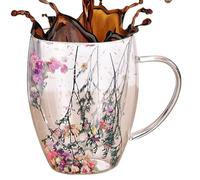 szaluyk - Water Cup - 350ml Double Layer Insulated Coffee Mug, Milk Drinking Cup, Heat Resistant | Clear Espresso Cups for Tea, Coffee, L, atte | A - B - Colorful Flowers