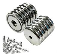 SZAXCCOM Strong Neodymium Magnets Countersunk Hole and Screws 32mm Magnets Heavy Duty Extra Rare Earth Magnet Pot Round Industrial Kitchen Garage with Steel Capsule Silver 12Pcs