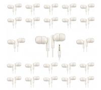 SZBPHS Earbuds Bulk 100 Pack for Classrooms Wired in-Ear Headphones 3.5mm Plug No Microphone for Students, Schools, Libraries, and Computer Labs Individually Bagged - White