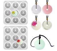 Szcelling 2Pcs Round Silicone Mold Circle Button Pendant Resin Epoxy Mold with Hole 9 Cavity Crystal Lucky Charm Resin Casting Mold Agate DIY Wind Chimes Keychain Jewelry Making Tool Handmade Craft