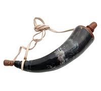 SZCO Supplies 14-Inch Black Powder Horn with Leather Strap - Genuine Horn with Wooden Plugs for Black Powder Storage, Hunting, and Historical Reenactments