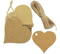 SZCXDKJ 100PCS Heart Blank Gift Tags, Brown Kraft Paper Lables with String for Wedding Valentine's Day
