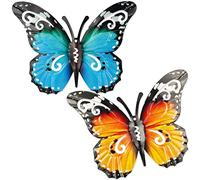 SZCXDKJ 2 Metal Butterflies Garden Decorations - Wall Art Butterflies for Outdoor Fences, Sheds, Walls, 27 x 22 cm (Blue and Yellow)