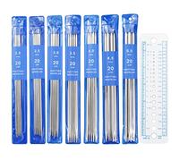 SZCXDKJ 36 Pcs Double pointed knit needle set 20cm, beginner short double head knit needle, 35 PCS 2.0-5.0mm knitted needle sleeve and 1 ruler, metal knit pin for knitting small item socks
