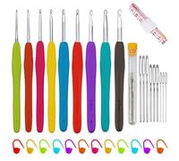 SZCXDKJ 39 Pack Crochet Hooks Set, 9PCS Aluminum Knitting Needles Kit Ergonomic Soft Grip Handle for Arthritic Hands with Measuring Tape Stitch Markers and Sewing Needles