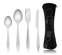 SZCXDKJ 4 Pcs Cutlery Set with Portable Pouch Case, Stainless Steel Flatware Camping Utensil Set with Neoprene Bag for Outdoor Travel Picnic Office School Lunch Box