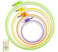 SZCXDKJ 4 Sizes Colorful Round Embroidery Hoop Set Plastic Circle Cross Stitch Hoop Rings for DIY Craft Sewing,Including 16pcs Gold Eye Sewing Needles,Embroidery Hoop