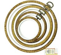 SZCXDKJ 4 Sizes Imitated Wood Display Round Embroidery Hoop Set Plastic Circle Cross Stitch Hoop Rings for DIY Craft Sewing,Including 16pcs Gold Eye Sewing Needles