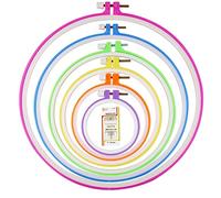 SZCXDKJ 6 Sizes Colorful Round Embroidery Hoop Set Plastic Circle Stitch Hoop Rings for DIY Craft Sewing,Including 16pcs Gold Eye Sewing Needles,Embroidery Hoop