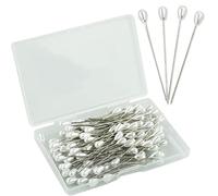 SZCXDKJ100PCS Teardrop Pearl Sewing Pins, 2inch Straight Hat Pins Corsage Pins Wedding Bouquet Pins with Box for DIY Crafts Jewelry Making Wedding Flower Decorations, Silver