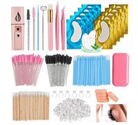 SZCY LLC Eyelash Extension Supplies 1012 Pieces- 100 Eye Gel Patches, 100 Disposable Brushes Wand, 100 Applicators Brush, 200 Glue Ring Holder, 500 Cotton Swabs, 5 Tapes, 2 Tweezers, Eyelash Pad