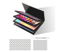 SZDYM Strong 4-Layer Empty Magnetic Palette Book Palette (White Wood Grain) + 1 Makeup Depotting Spatula + 50 Round Metal Stickers + 50 Square Metal Stickers