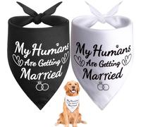 SZEE 2 Pack Dog Wedding Bandanas, Wedding or Engagement Gift for Couples, Engagement Party Decorations, My Humans are Getting Married Dog Bandanas, Bridal Shower Gifts for Bride (White & Black, XL)