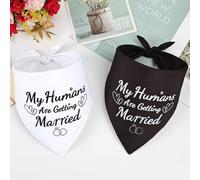SZEE 2 Pack Dog Wedding Bandanas, Wedding or Engagement Gift for Couples, Engagement Party Decorations, My Humans are Getting Married Dog Bandanas, Bridal Shower Gifts for Bride (White & Black, L)