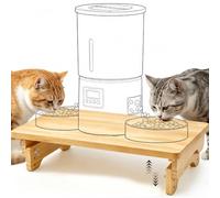 SZEE Adjustable Cat Food Stand, for Rectangular 2-Bowl Automatic Cat Feeder | Raised Pet Bowl Stand, Relieves Spine and Joints on Pets, 17 1/2"(L) × 9 1/4"(W), Soild Wood