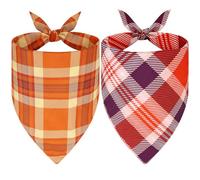 SZEE Fall Dog Bandanas - 2 Pcs Seasonal Pet Accessories with Maple Leaves & Plaid, Fall Bandanas for Dogs for Warm Autumn Vibes (X-Large, Yellow & Red)