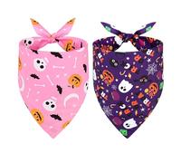 SZEE Halloween Dog Bandanas - 2 Pack Magical Pet Accessories with Skulls & Pumpkins, Halloween Bandanas for Dogs for Whimsical Halloween Style (Large, Purple & Pink)