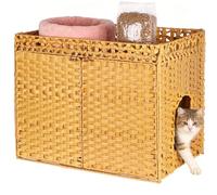SZEE Hidden Cat Litter Box Enclosure, Handwoven Rattan Litter Box Furniture, Large Size (30 x 18 x 24 Inches), Mat Included, Easy to Assemble, Farmhouse Style