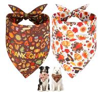SZEE Thanksgiving Dog Bandanas - 2 Pcs Holiday Pet Accessories with Pumpkins, Turkeys & Thanksgiving Letters, Thanksgiving Bandanas for Dogs for Warm Harvest Vibes (Large, White & Brown)