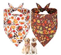SZEE Thanksgiving Dog Bandanas - 2 Pcs Holiday Pet Accessories with Pumpkins, Turkeys & Thanksgiving Letters, Thanksgiving Bandanas for Dogs for Warm Harvest Vibes (X-Large, White & Brown)