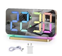 SZELAM Alarm Clock,Digital Alarm Clock,7.4" LED Mirror Clock with 10 Modes RGB Night Light,11 Colors LED Digital Display,Auto Dimming,USB C Charging Port,5 Levels Volume Table Clock for Bedroom Teens