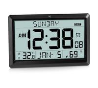 SZELAM Atomic Clock,10.5"Large Display Digital Wall Clock Battery Operated,Digital Calendar Auto Setting Desk Clocks with Indoor Temperature,Humidity,Date,Day,Auto DST for Elderly Bedroom-No backlight