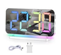 SZELAM Digital Alarm Clock,RGB Alarm Clock Bedside,7.4"LED Mirror Clock with USB Charging Port,10 Modes RGB Night Light,11 Colors LED Display,Auto Dimming,5 Levels Volume Desk Clock for Bedroom Decor