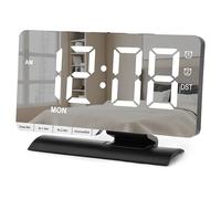 SZELAM Digital Clock,Alarm Clock Bedside,7.3'' Large LED Mirror with Date Display,Dual Alarm with 3 Mode,Brightnee Adjust,DST,Snooze Function,USB C Charging Port,5 Levels Volume for Desk Bedroom Teens