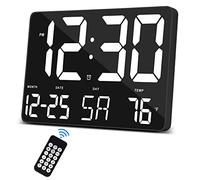 SZELAM Digital Clock Large Display,11.5" Digital Calendar Alarm Clock with Wireless Remote Control,LED Oversized Wall Clock with Date Temp,12/24H,Large Clock for Home Office Kitchen School-Black-blue
