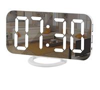 SZELAM Digital Clock Large Display, LED Electric Alarm Clock Mirror Surface for Makeup with Diming Mode, 3 Levels Brightness, Dual USB Ports Modern Decoration for Home Bedroom Decor (White)