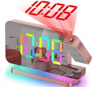 SZELAM Projection Alarm Clock,7.4 in LED Mirror Digital Clocks Projection on Ceiling Wall,with RGB Night Light,USB C Charging Port,Auto Dimming,Modern Desk Clock for Bedroom Decor - Rose Gold