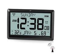 SZELAM Radio Controlled Wall Clock,10.5" Large Display Digital Wall Clock Battery Operated,Digital Calendar Auto Setting Desk Clocks with Indoor Temperature, Humidity,Date,Day,Auto DST for Elderly