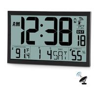 SZELAM Radio Controlled Wall Clock,16.7" Large Display Digital Wall Clock Battery Operated,Digital Calendar Auto Setting Desk Clocks with Indoor Temperature,Humidity,Date,Day,Auto DST for Elderly