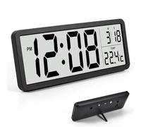 SZELAM Wall Clock Digital Clock Battery Operated with Temperature Date，Digital Desk Clock for Home School Bathroom Garage (Black)