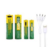 SZEMPTY 2 AA+2 AAA Lithium Rechargeable Batteries, 1.5V Li-ion USB high capacity Battery AA 3400mWh & AAA 900 mWh for Remote Control, Toys, Keyboards etc, 4 in 1 typeC charging cable included.