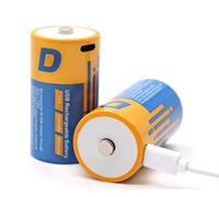 SZEMPTY Lithium Rechargeable Batteries D, 1.5V Li-ion USB AA Battery 12000mWh with 2 in 1 Type C Charging Cable, Pack of 2
