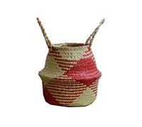 SZETOSY Natural Seagrass Basket - GOODCHANCEUK Seagrass Belly Basket Hand Woven Storage Basket With Handle Toys Laundry Basket Flower Planter Red Rhombus Style#3 27CMx24CM
