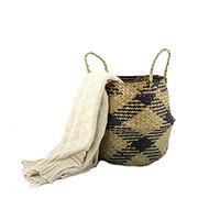 SZETOSY Natural Seagrass Basket - GOODCHANCEUK Seagrass Belly Basket Hand Woven Storage Basket With Handle Toys Laundry Basket Flower Planter Black Square Style#6 32CMx28CM…