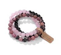 SZETOSY Set of 3 Natural Stone Bracelets, 8 mm Handmade Beads Chain, Gemstone Healing Stones Bracelet for Women, Yoga,Couple/Friendship/Partner Elastic Bead Bracelets 19CM Pink&Black