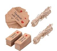 SZETOSY Wedding Gift Tags With Twine - GOODCHANCEUK 200 PCS Kraft Paper Handmade With Love Label Tag/Tie On Luggage Labels Brown Handicraft String Hang Tag