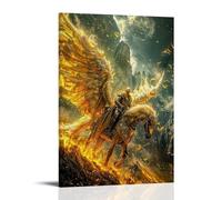 SZETQXUKP Religious Angel Poster Abstract Art Angel Riding A White Horse Poster Decorative Painting Canvas Wall Posters And Art Picture Print Modern Family Bedroom Decor Posters 08x12inch(20x30cm)