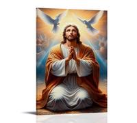 SZETQXUKP Religious Scene of Jesus Praying with Two Doves Poster Decorative Painting Canvas Wall Posters And Art Picture Print Modern Family Bedroom Decor Posters 16x24inch(40x60cm)