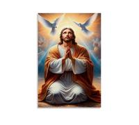 SZETQXUKP Religious Scene of Jesus Praying with Two Doves Poster Decorative Painting Canvas Wall Posters And Art Picture Print Modern Family Bedroom Decor Posters 16x24inch(40x60cm)