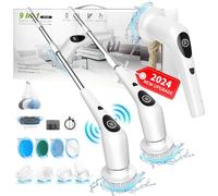 SZFIXEZ Electric Spin Scrubber with 3 Speeds & LED Display, Shower Scrubber for Cleaning, Cordless Cleaning Brush with Adjustable & Detachable, 9 Replaceable Brush Heads for Tile, Tub, Wall，Bathroom