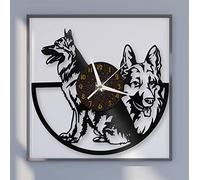 SZG German shepherd dog Theme 12 Inch Vinyl Record Wall Clock Battery Operated Silent Non-Ticking Wall Decoration for Kitchen Home Living Room Bedroom School (C) without LED