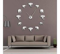 SZG Jungle Animals Elephant DIY Large Wall mirror Home Decor Modern Design Mirror Effect Giant Frameless Elephants DIY Clock (Silver, 27")